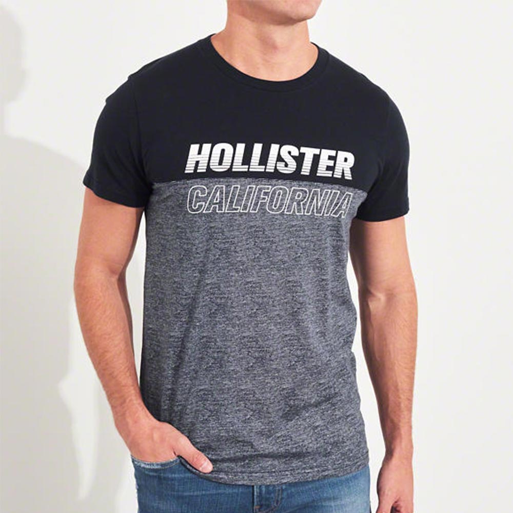 海鷗 Hollister HCO 經典印刷文字圖案短袖T恤-深藍黑色