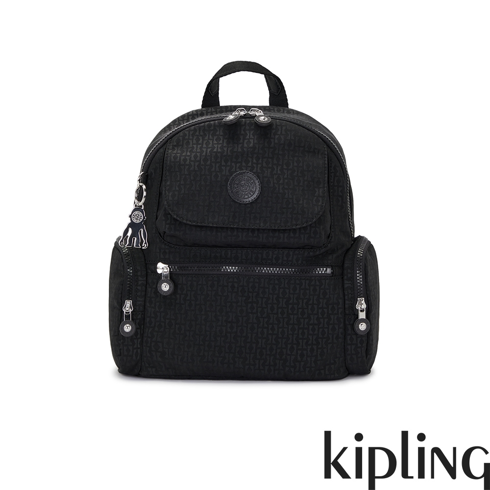 Kipling K字幾何壓紋多口袋拉鍊後背包-MATTA