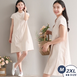 【LANNI 藍尼】現+預 氣質清新寬鬆棉麻素色連身裙(春夏/長版上衣/修身款式)