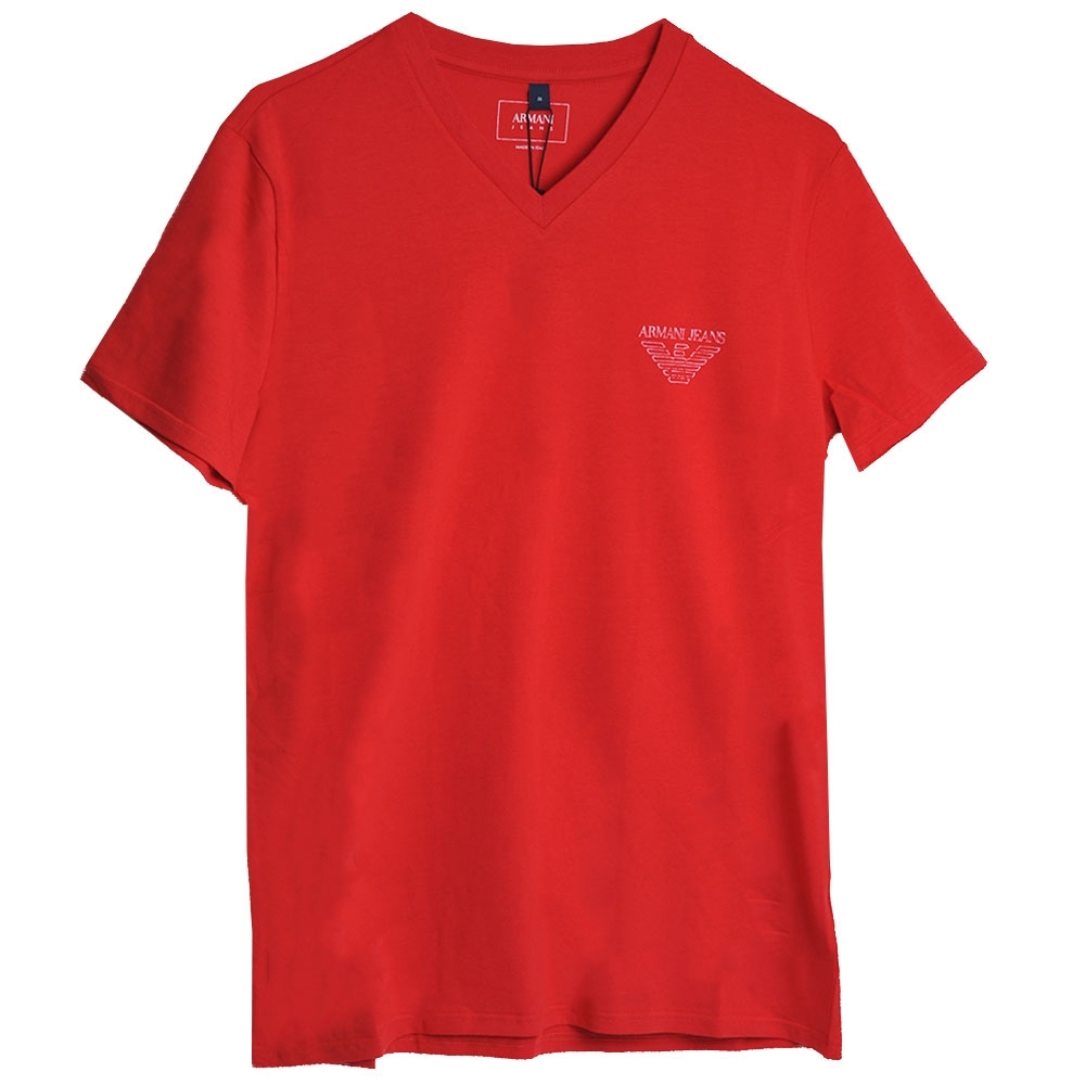 ARMANI JEANS 義大利製品牌LOGO圖騰V領T恤(紅)