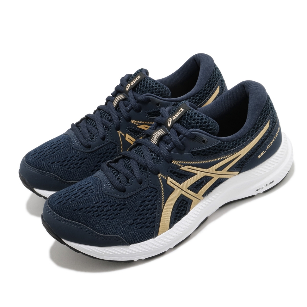 Asics 慢跑鞋 Gel-Contend 7 寬楦 女鞋 亞瑟士 路跑 緩震 透氣 基本款 藍 金 1012A910401