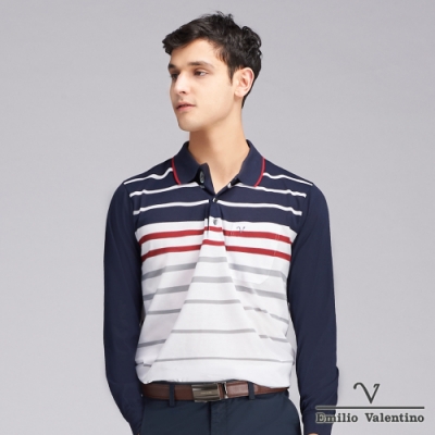 Emilio Valentino范倫鐵諾義式漸層橫紋POLO衫_白/藍(66-9V2162)
