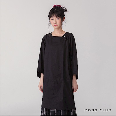 【MOSS CLUB】 鈕釦領棉質長版-連身裙(黑色)