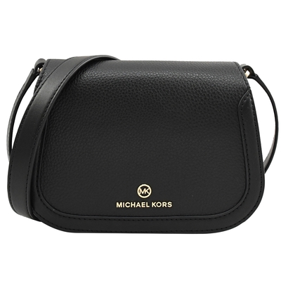 MICHAEL KORS LUCIE 金屬LOGO荔枝紋翻蓋背斜背包(黑)