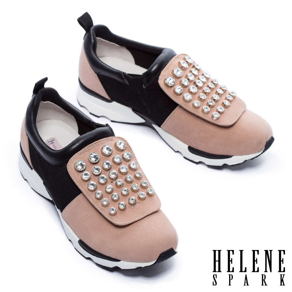 休閒鞋 HELENE SPARK 摩登時尚白鑽設計異材質拼接厚底休閒鞋－粉