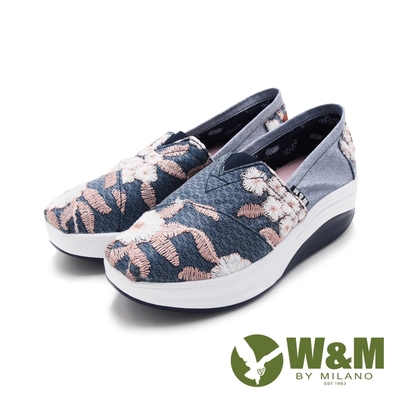 W&M(女)BOUNCE刺繡花朵透氣增高厚底休閒鞋 女鞋-粉藍(另有銀藍)