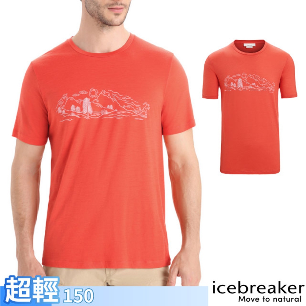 Icebreaker 男 100%美麗諾羊毛 Tech Lite II 圓領短袖上衣(天然景致).T恤_柚橘