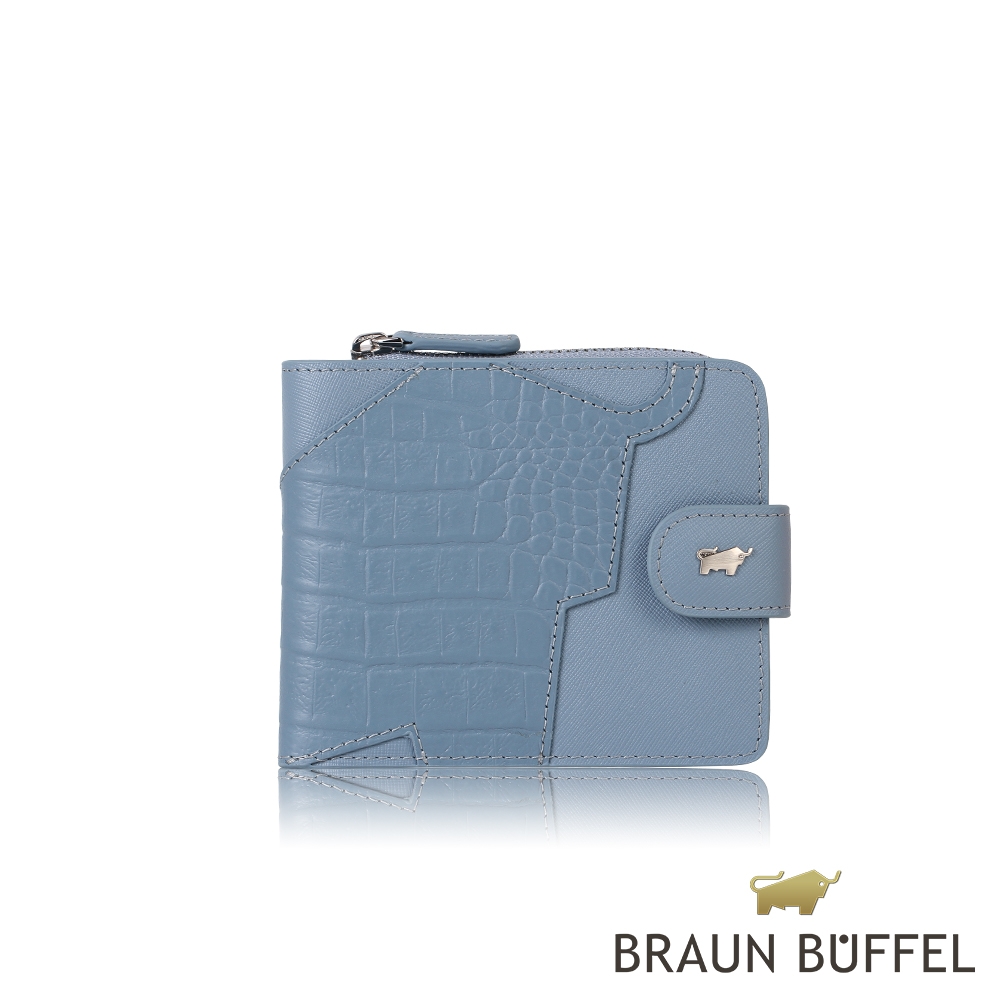 【BRAUN BUFFEL 德國小金牛】台灣總代理 佛洛 7卡拉鍊皮夾-春湖色/BF501-338-SLA