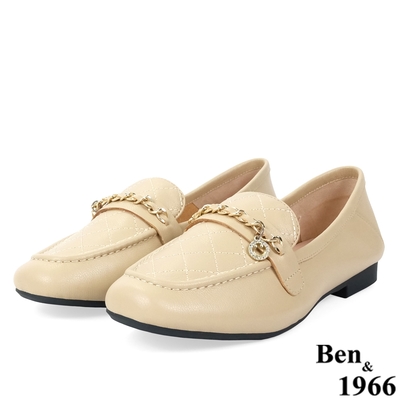 Ben&1966高級羊皮舒適格紋樂福鞋-奶茶杏(236601)