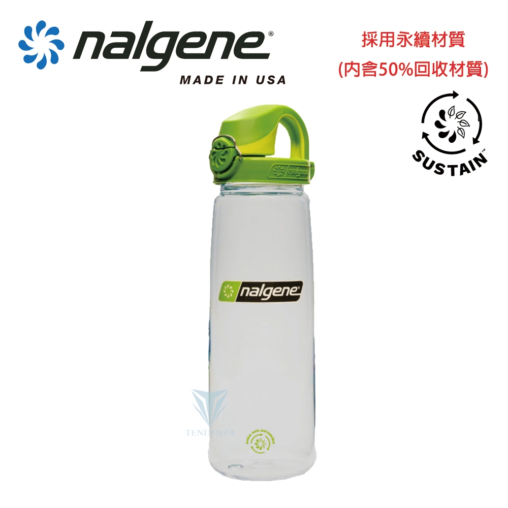 美國Nalgene 650cc OTF運動型水壼 透明/綠蓋 (Sustain) NGN5565-2424