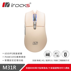 irocks M31R 藍芽 無線 三模 光學 輕量化 電競滑鼠學 遊戲滑鼠 奶茶色