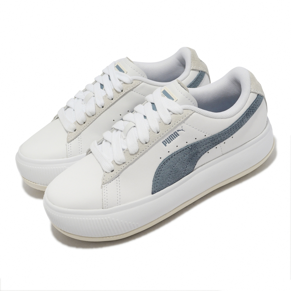 Puma 休閒鞋 Suede Mayu Mix Wns 女鞋 白 藍灰 厚底 增高 麂皮 經典款 小白鞋 382581-02