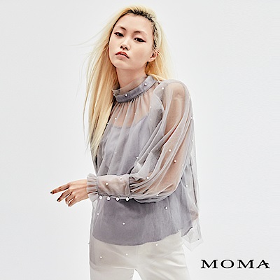 MOMA 小立領珠飾公主袖上衣