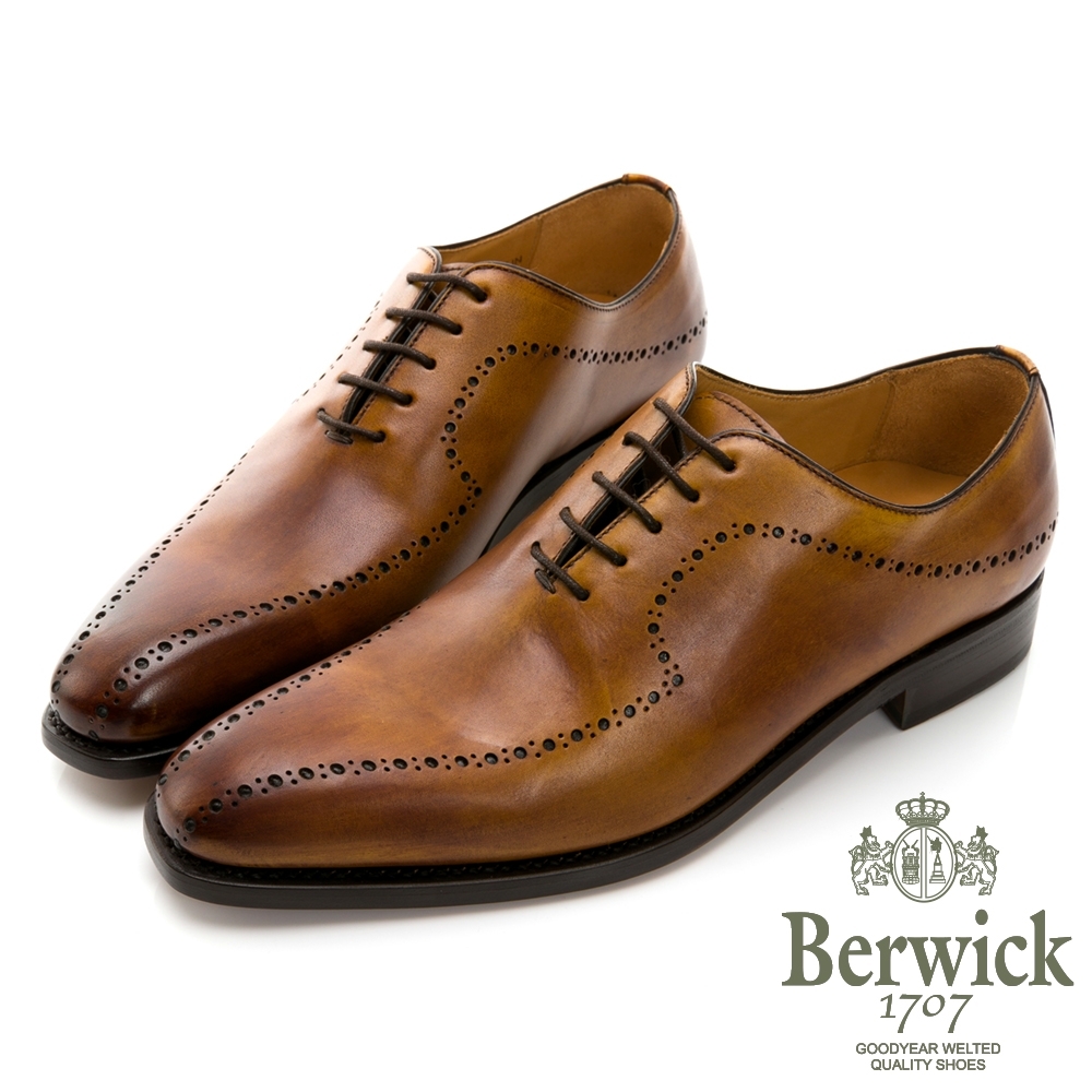 BERWICK西班牙進口-固特異工藝WHOLE CUT時尚尖頭渲染流線紳士鞋 -棕 535042KM