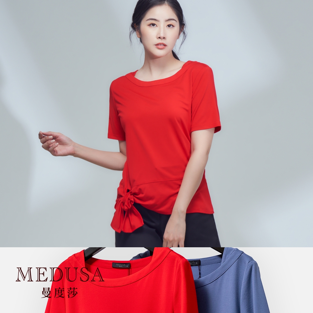 現貨【MEDUSA 曼度莎】側綁結寬領嫘縈涼感Tee - 2色（M-XL）｜女上衣 短袖上衣 涼感上衣