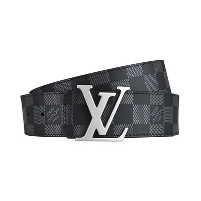 LV INITIALES霧銀字LOGO格紋皮革雙面釦式皮帶40MM(黑)