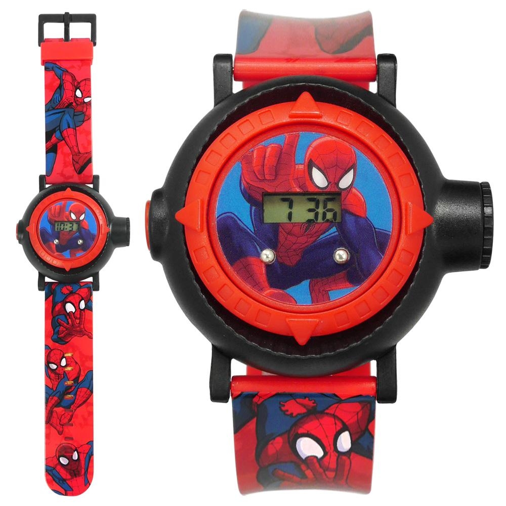 Disney 迪士尼 漫威系列 蜘蛛人 酷炫投影錶 兒童卡通 橡膠手錶-紅黑色/48mm