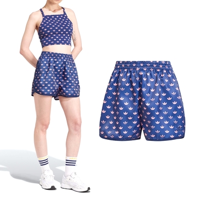 Adidas Mono 3s Shorts 女款 藍色 三葉草 滿版印花 運動 短褲 IY0324