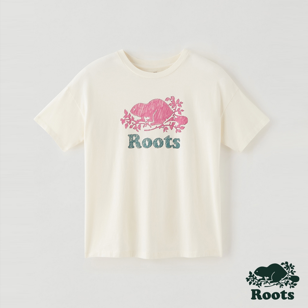 『單寧節限定』Roots 女裝- 自然探索系列 插畫海狸短袖T恤-椰奶色