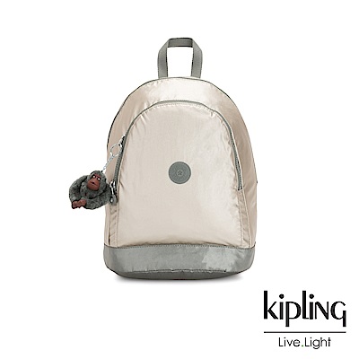 Kipling 閃耀香檳珠光金色雙拉鍊後背包-YARETZI