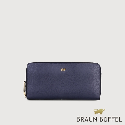 【BRAUN BUFFEL 德國小金牛】台灣總代理 萊納斯 12卡RFID防盜拉鍊長夾-午夜藍/BF812-602-MNB