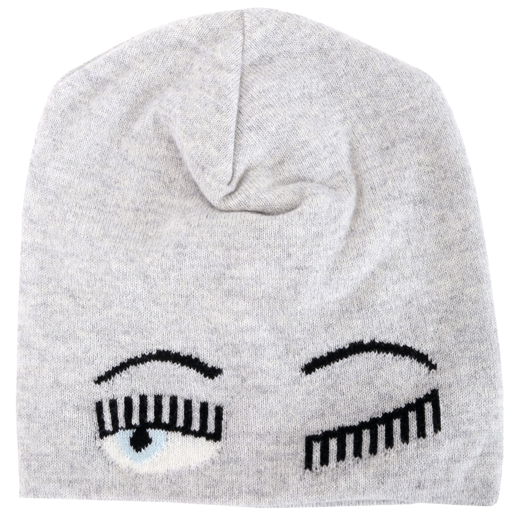 Chiara Ferragni Beanie Flirting 灰色眨眼美麗諾羊毛針織帽