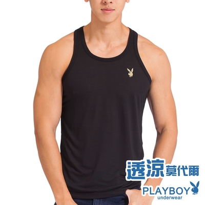 PLAYBOY 涼感速乾透氣抗毛毬背心-單件(黑)