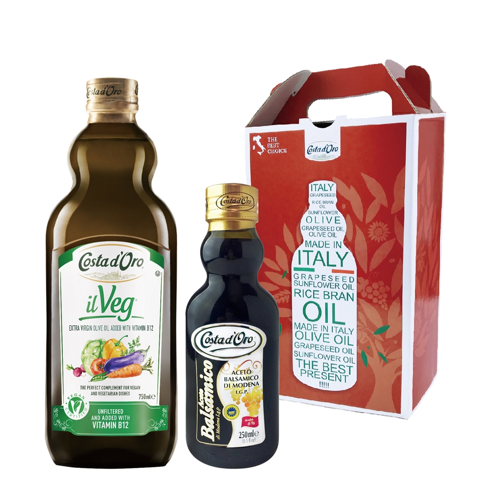 【Costa dOro 高士達】頂級冷壓初榨橄欖油-未過濾+巴薩米克醋禮盒(750ml+250ml)
