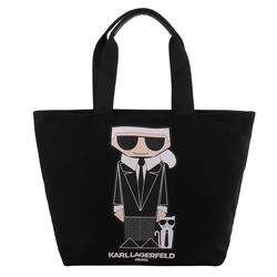 KARL LAGERFELD 老佛爺圖案帆布托特包(黑)大