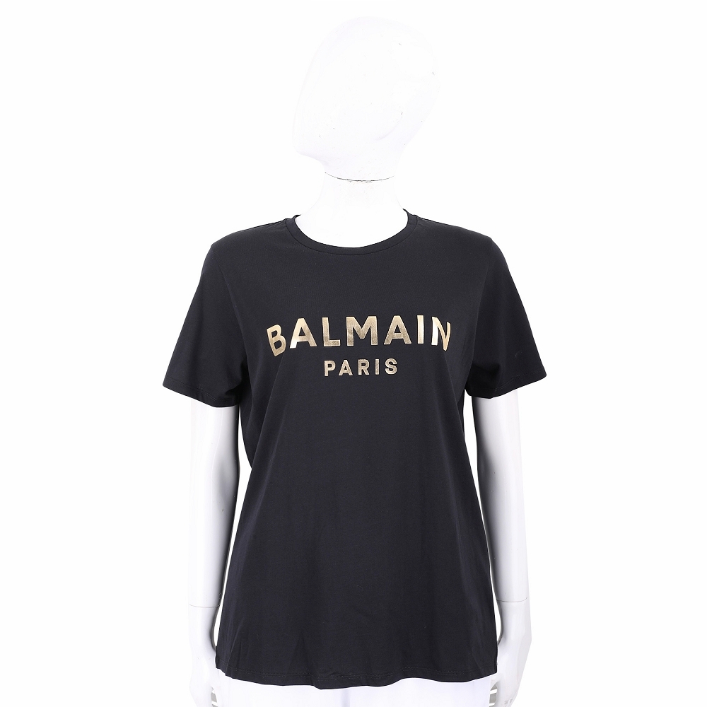 BALMAIN 燙金字母黑色棉質短袖TEE T恤(女款)