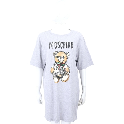 MOSCHINO 手繪泰迪熊字母灰色短袖長版TEE 洋裝