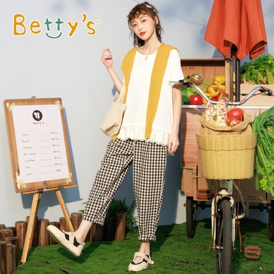 betty’s專櫃款　小熊印花鬆緊腰圍格子褲 (黑白格)