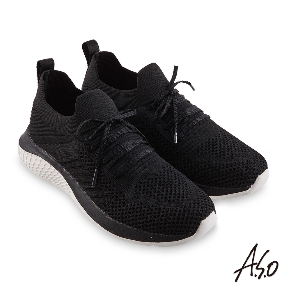 A.S.O 活力雙核心 針織鞋帶休閒鞋-黑色 product image 1
