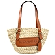 COACH Structured Tote 16 烙印LOGO草編拼接肩背小托特包(卡其/棕) product thumbnail 1