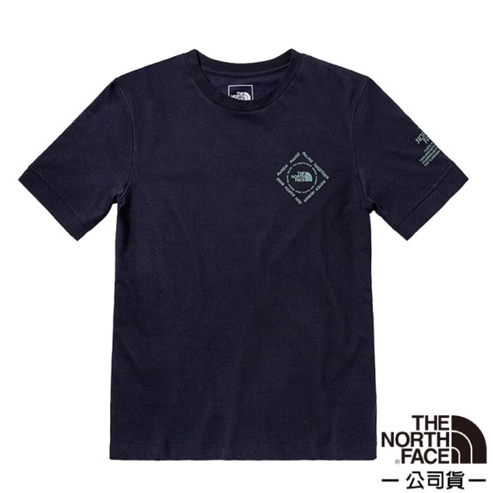 The North Face 男 背部戶外圖騰印花圓領短袖T恤(亞洲版型)_深藍色