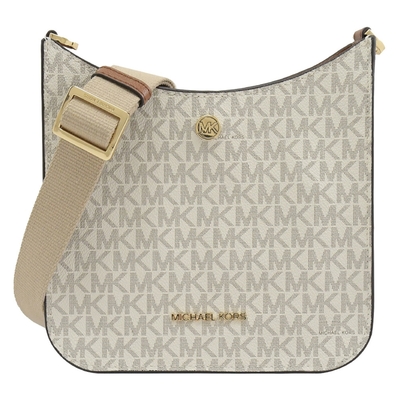 michael kors briley 金屬logo滿版品牌mk印花斜背包(白咖 小)