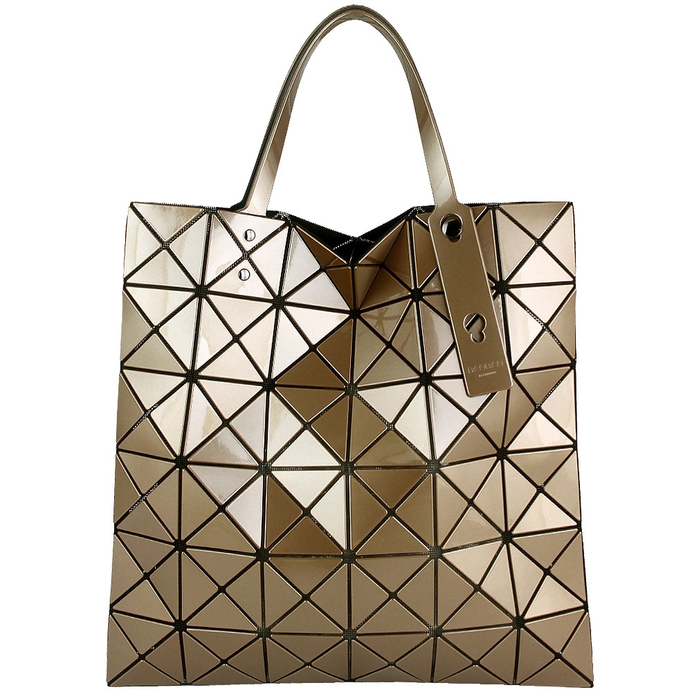 ISSEY MIYAKE 三宅一生BAOBAO 亮面三角格6x6手提包(咖啡金色)