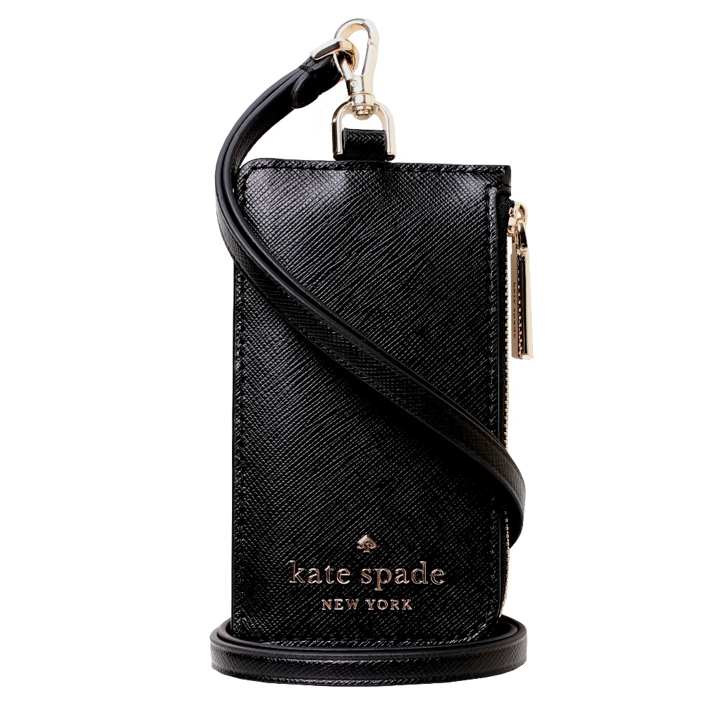 KATE SPADE STACI防刮皮革拉鍊零錢包證件/票卡夾-黑