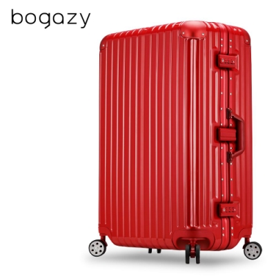 Bogazy 迷幻森林II 26吋鋁框新型力學V槽鏡面行李箱(時尚紅)
