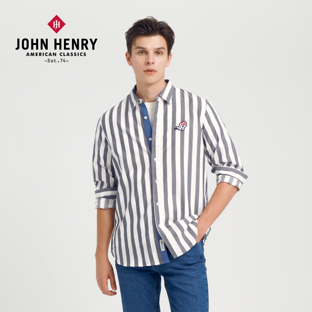 JOHN HENRY 條紋籃球刺繡貼布襯衫