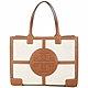 TORY BURCH Ella Quadrant 雙T標誌皮革拼帆布肩背托特包(棕色) product thumbnail 1