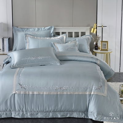 DUYAN竹漾-300織 長絨精梳棉刺繡 雙人加大床包兩用被四件組-冰河藍