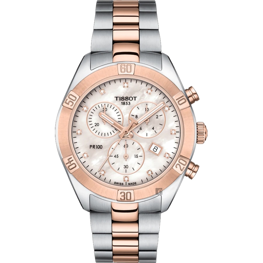 TISSOT 天梭 官方授權 PR100 SPORT 真鑽計時女錶/38mm