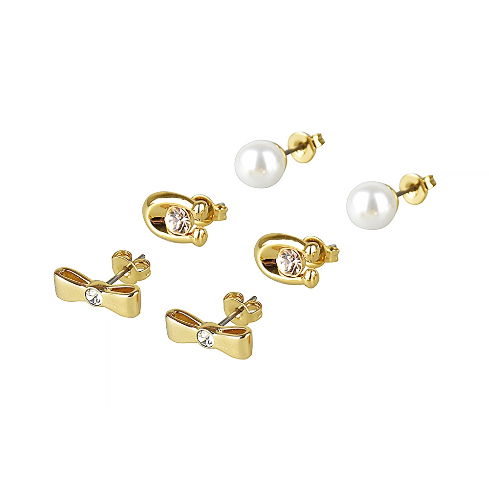 COACH 小款圖案設計鑽鑲飾穿式耳環三件組(金)