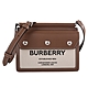 BURBERRY Horseferry 皮革拚接帆布mini款斜背包(米白x棕) product thumbnail 1