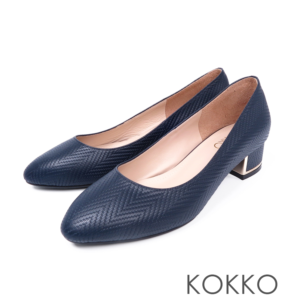 KOKKO - 復古意象素面真皮彎折粗跟鞋 - 莫藍迪