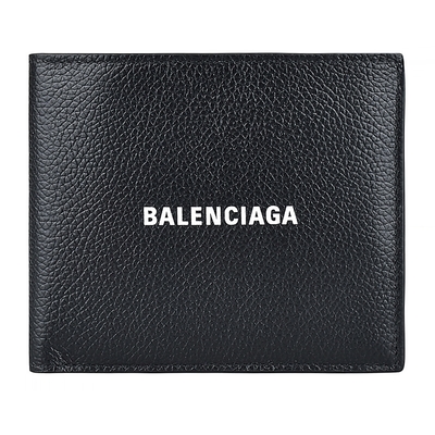 BALENCIAGA 字母LOGO牛皮8卡對折短夾(黑)