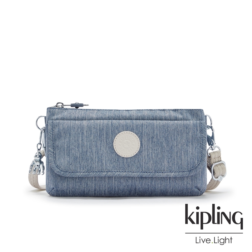 Kipling 淺色丹寧藍翻蓋肩背斜背包-VECKA STRAP CB