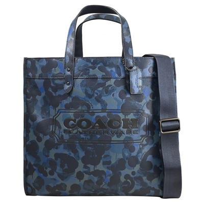 COACH Field Tote 40 經典迷彩LOGO印花大容量兩用托特包(深藍)