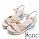 GDC-真皮拼接春夏輕底楔型日系涼鞋-米色 product thumbnail 1